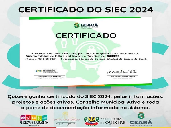 Quixeré recebe certificado do SIEC 2024